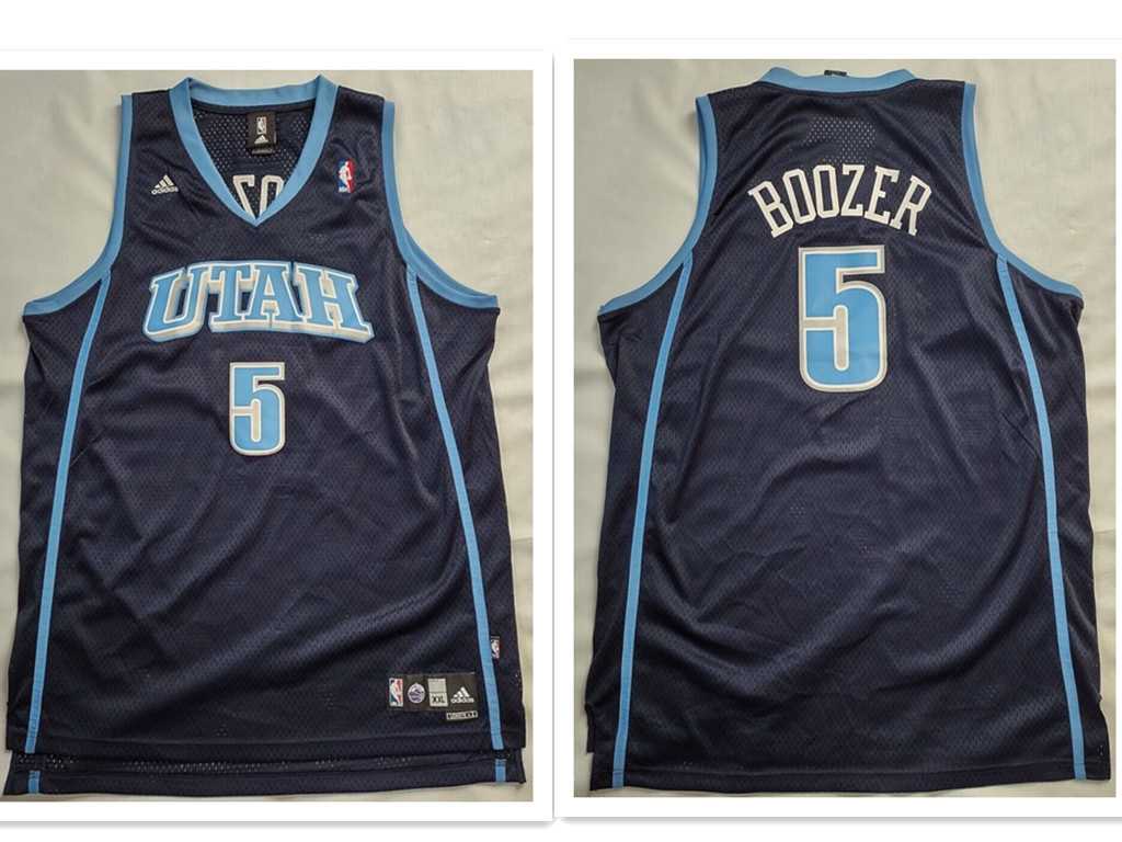 Men%27s UTAH JAZZ #5 Carlos Boozer Dark Blue ADIDAS SWINGMAN JERSEY